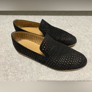 Franco Sarto Perforated Suede Loafers Shoes, Black Size 6.5